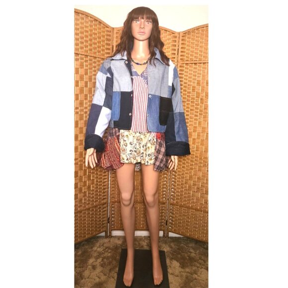 The Morgan Factory Upcycled Cropped Denim Jacket S-M NWT - Picture 8 of 8